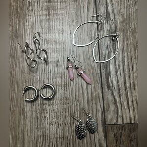 ✨Sliver Earrings Set of 5 Crystal -Drop EarringsHoops - Leaf - Twisted Earrings✨
